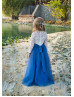 Ivory Lace Blue Tulle Two-tone Long Flower Girl Dress
